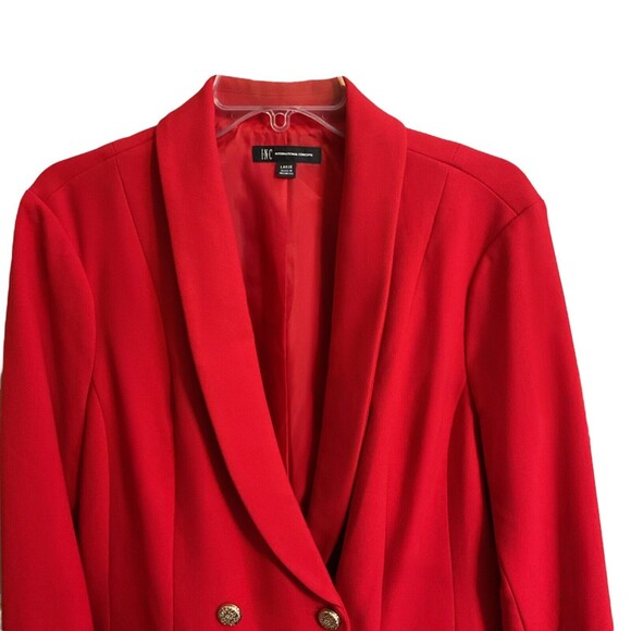 INC International Concepts Blazer Womens Size L Red Jacket Gold Double-Breasted - Picture 5 of 12